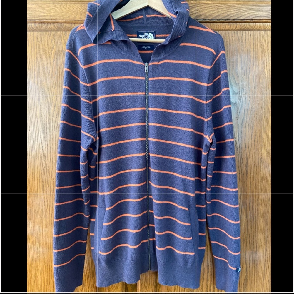 The North Face striped full zip hooded sweater